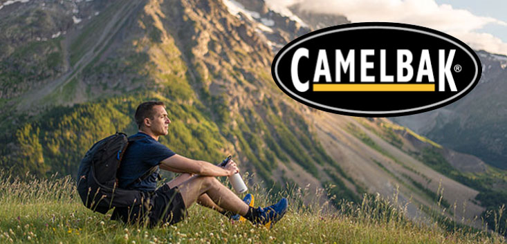Merch Outfitters - Example Image of Branded Corporate Goods & Branding Items - Camelbak logo plus man wearing backpack
