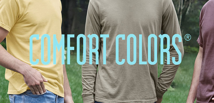 Merch Outfitters - Example Image of Branded Corporate Goods & Branding Items - Comfort Colors logo and 3 men wearing tee shirts
