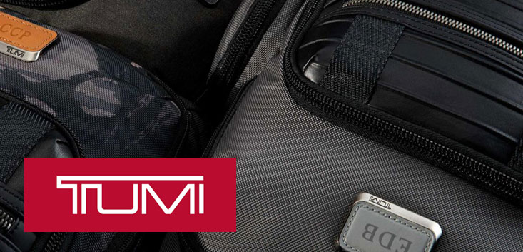Merch Outfitters - Example Image of Branded Corporate Goods & Branding Items - Tumi logo and 2 pieces of luggage